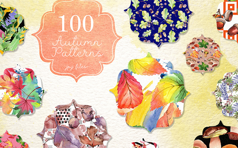 100 höstmönster JPG akvarelluppsättning - illustration