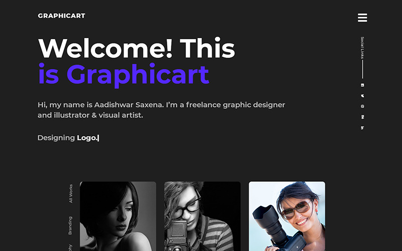 Download PSD шаблон "GraphicArt - Unique Portfolio PSD Template" / GraphicArt - Unique Portfolio PSD Template - Адаптивный PSD шаблон на тему персональная страница modern portfolio dark theme personal aboutme high resolution psd web template unique