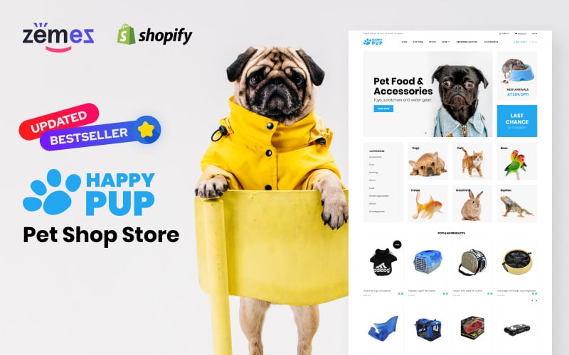 Happy Pup Pet Shop Store Shopify Theme TemplateMonster