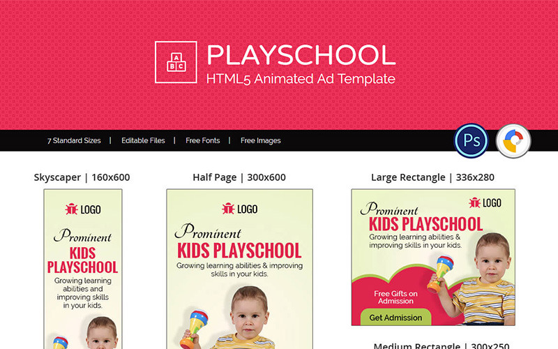 Oktatás és Intézet Kids Playschool Ad Animated Banner