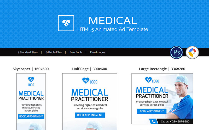 Download Animated Banner "Professional Services | Medical Ad Banners Animated Banner" / Professional Services | Medical Ad Banners Animated Banner - Animated Banner на тему графика medical professional service doctors practitioner medicine html5 doubleclick banner templates online web business google nurse day-care