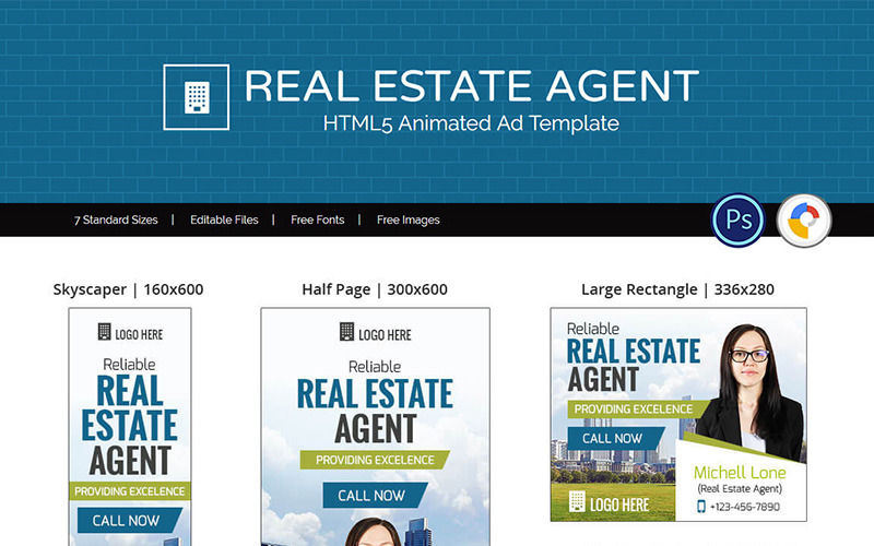 Download Animated Banner "Real Estate | Reliable Agent Banner Animated Banner" / Real Estate | Reliable Agent Banner Animated Banner - Animated Banner на тему графика real-estate property broker land marketer promoter assistant gwd photoshop online web html templates banner google creative editable popular clean business