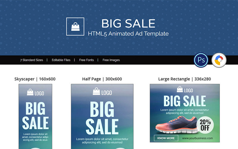 Download Animated Banner "Shopping & E-commerce | Big Sale Animated Banner" / Shopping & E-commerce | Big Sale Animated Banner - Animated Banner на тему графика shoes men-fashion fashion accessory templates banner online shopping sale e-commerce html5 html business delivery clean creative website google ads discount
