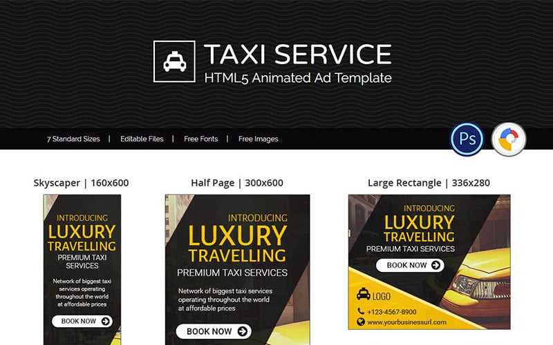Download Animated Banner "Tour & Travel | Taxi Service Booking Ad Animated Banner" / Tour & Travel | Taxi Service Booking Ad Animated Banner - Animated Banner на тему графика cab pooling taxi booking ad tour travel holiday agency company business banner html5 templates clean corporate editable animated google