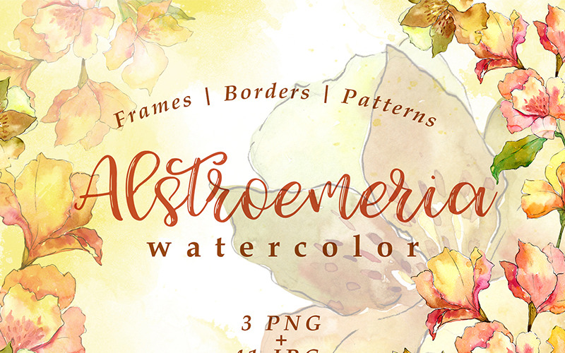 Aquarelle Jaune Alstroemeria Fleur PNG Set - Illustration