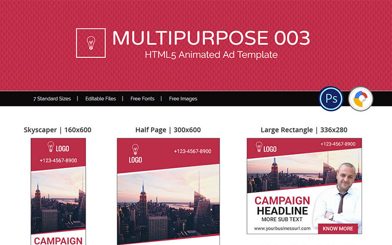 Banner multipropósito (MU004) - Banner animado de anuncio HTML