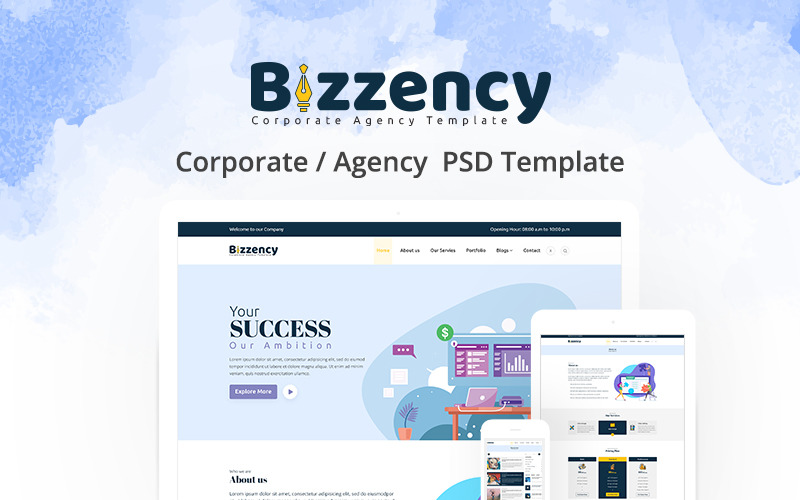 Download PSD шаблон "Bizzency - Corporate/Agency PSD Template" / Bizzency - Corporate/Agency PSD Template - PSD шаблон на тему бизнес услуги 