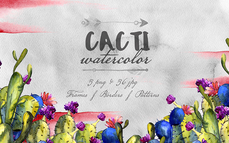 Cacti Watercolor PNG Creative Set - Illustration