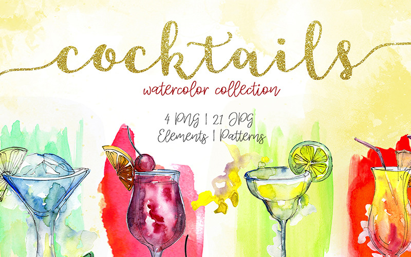 Cocktails vattenfärgsamling PNG kreativ uppsättning - illustration