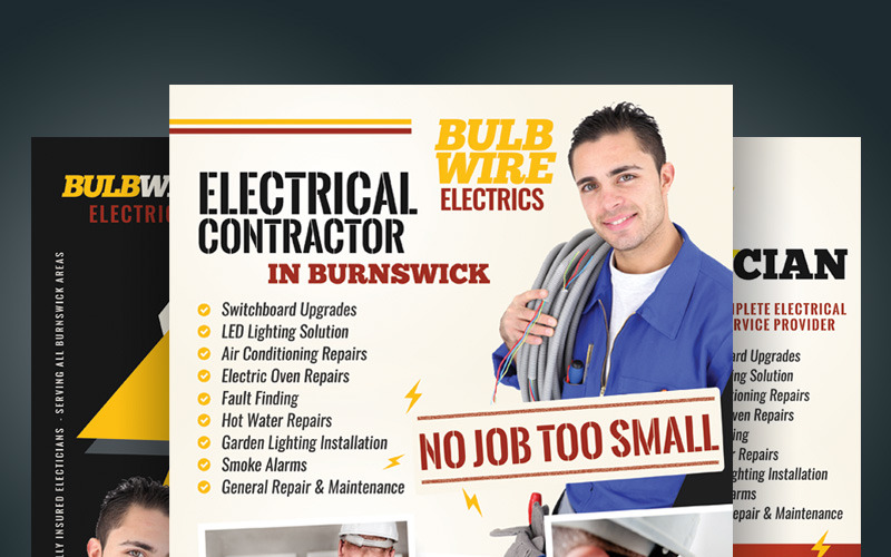 Download Фирменный стиль "Electrician Flyers - Corporate Identity Template" / Electrician Flyers - Corporate Identity Template - Фирменный стиль на тему графика ad advert air conditioning business commercial electrical electrician electricity fix flyer handyman home house labor labour lighting plumber plumbing repair