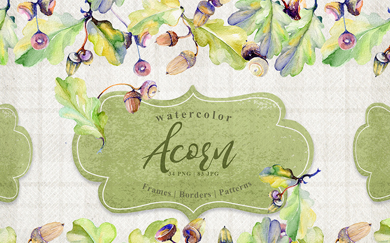 Forêt Acorn PNG Aquarelle ensemble créatif - Illustration
