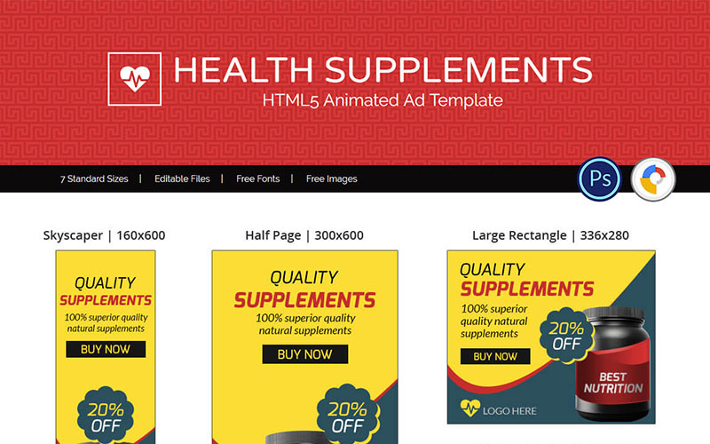 Download Animated Banner "Health & Fitness | Supplement Animated Banner" / Health & Fitness | Supplement Animated Banner - Animated Banner на тему графика health fitness banner online gwd ads banners html5 html supplement animated doubleclick adwords creative business clean