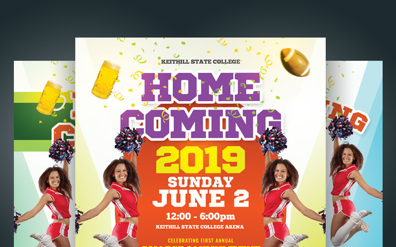 Download Фирменный стиль "Homecoming Event Flyers - Corporate Identity Template" / Homecoming Event Flyers - Corporate Identity Template - Фирменный стиль на тему графика ad advert alumni bbq beer bonfire cheer cheerleaders college flyer football game homecoming leaflet party students summer tail gate tailgate