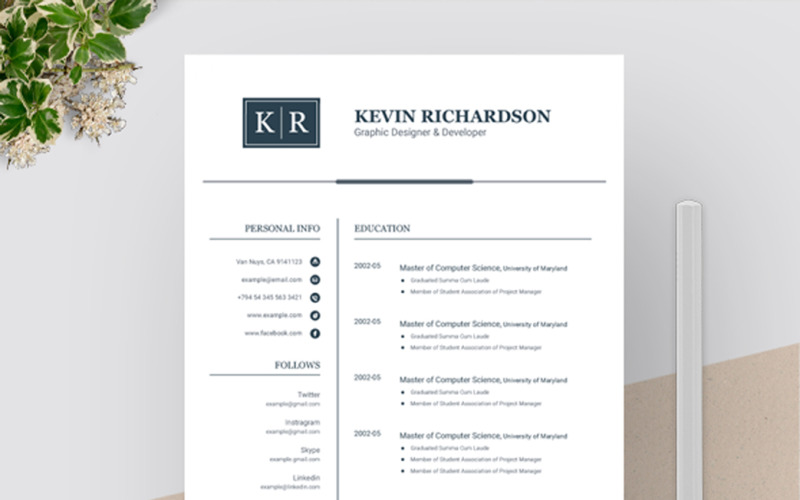 Download Резюме "Kevin Resume Template" / Kevin Resume Template - Адаптивный Резюме на тему графика a4,clean resume,cv,cv clean,cv doc,cv elegant,cv template,elegant resume,modern resume,professional resume,resume,resume clean,resume creative,resume cv,resume design,resume minimal,resume pa