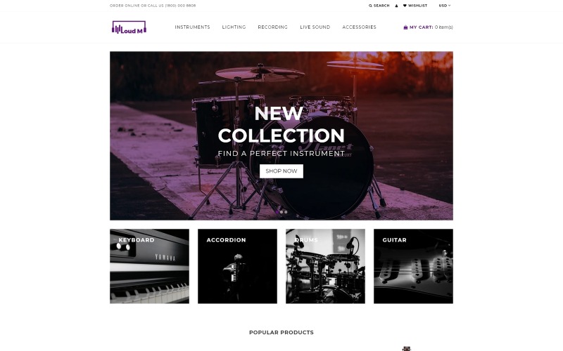 Loud M - магазин музичних інструментів Shopify Theme