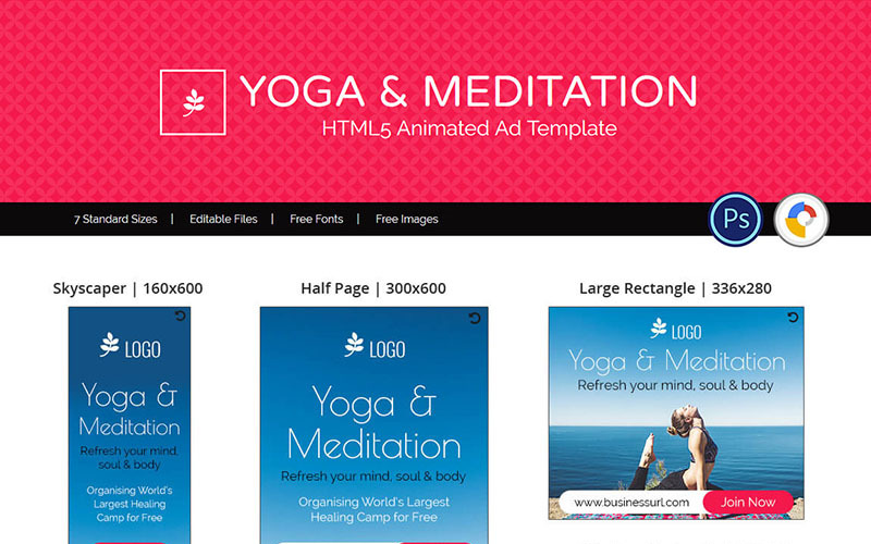 Download Animated Banner "Professional Services | Yoga & Meditation Ads Animated Banner" / Professional Services | Yoga & Meditation Ads Animated Banner - Animated Banner на тему графика yoga fitness wellness meditation banner web design templates html html5 online google soul health doubleclick photoshop ad ads exercise