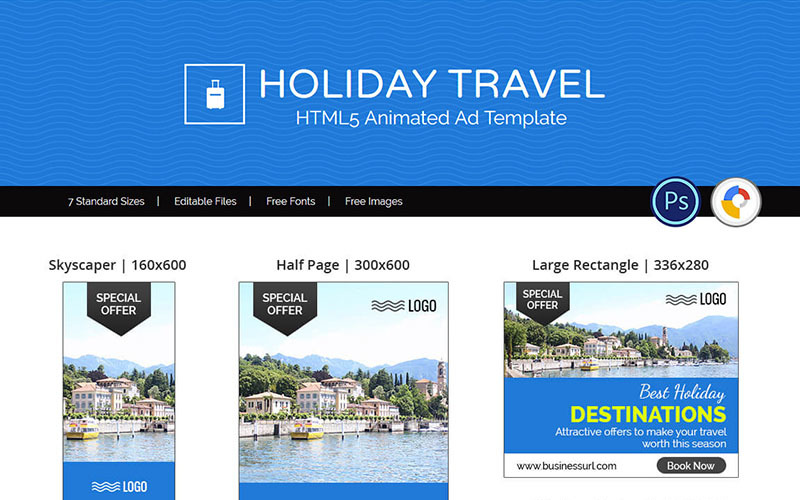 Download Animated Banner "Tour & Travel | Holiday Travel Banner Ad Templates Animated Banner" / Tour & Travel | Holiday Travel Banner Ad Templates Animated Banner - Animated Banner на тему графика holiday vacation agency banner html5 animated tourism doubleclick google
