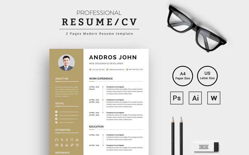 Download Резюме "Andros John Word Resume Template" / Andros John Word Resume Template - Резюме на тему графика resume cv clean creative word infographic modern professional student mac pages manager template bankers doctors job seekers
