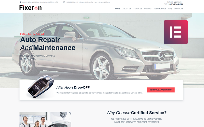 Fixeron - Tema Elementor WordPress per riparazioni auto