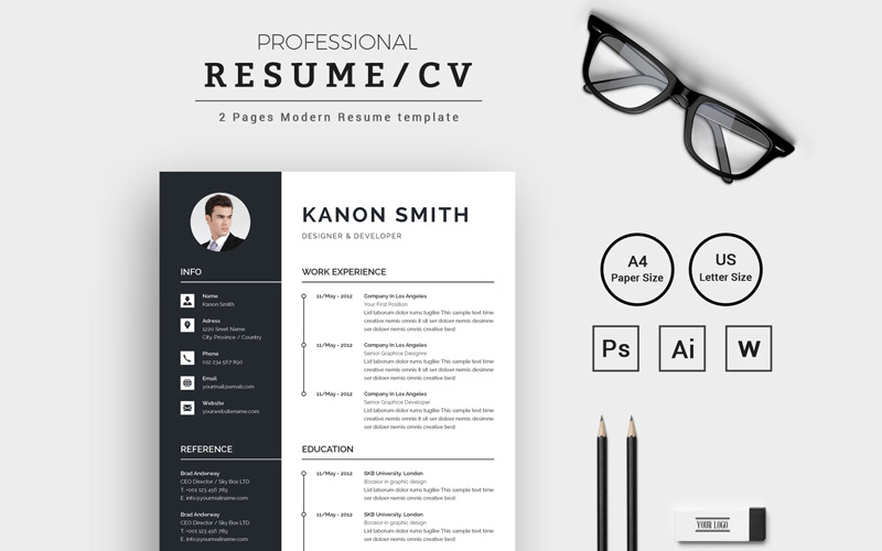 Download Резюме "Kanon Smith Designer & Developer Modern Resume Template" / Kanon Smith Designer & Developer Modern Resume Template - Резюме на тему графика resume cv clean creative word infographic modern professional student mac pages manager template bankers doctors job seekers
