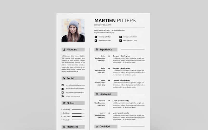 Modèle de CV de concepteur et développeur Martien Pitters