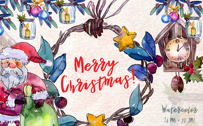 Download Иллюстрация "Merry Christmas Holiday PNG Watercolor Set - Illustration" / Merry Christmas Holiday PNG Watercolor Set - Illustration - Иллюстрация на тему графика christmas watercolor illustration year new design girl decoration card tree pattern holiday gift isolated winter holly pine background greeting happy