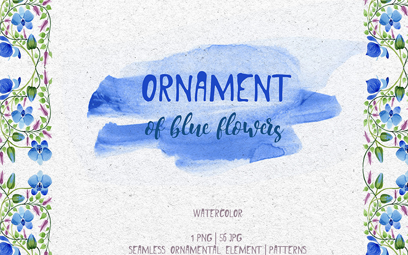 Ornament van blauwe bloemen PNG aquarel Set - illustratie