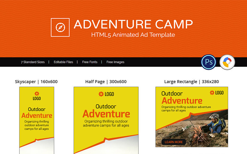 Prohlídka a cestování | Animovaný banner Adventure Camp