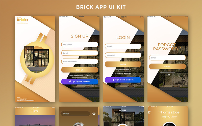 Шаблон пользовательского интерфейса мобильного приложения Bricks в формате PSD