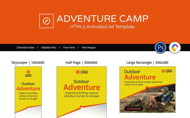 Download Animated Banner "Tour & Travel | Adventure Camp Animated Banner" / Tour & Travel | Adventure Camp Animated Banner - Animated Banner на тему графика travel tour banner html5 google ad camping sports adventure online outdoor advertisement