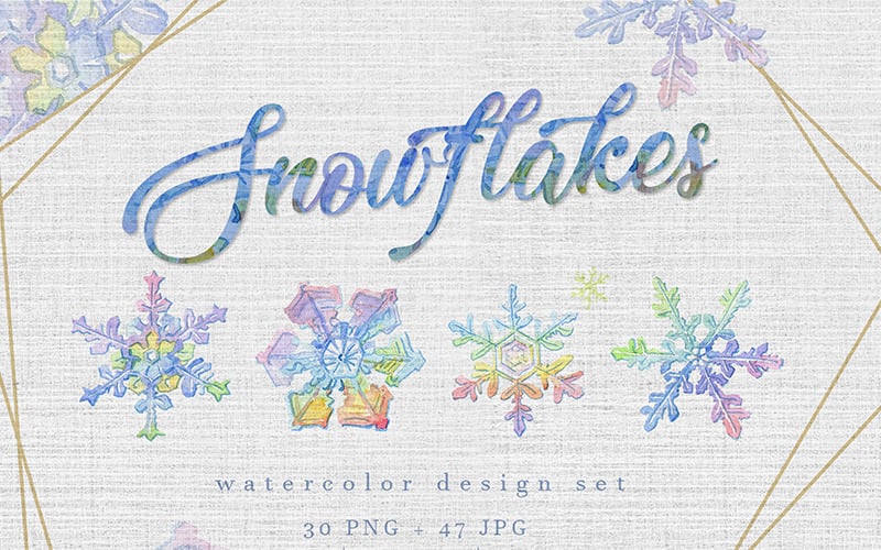 Watercolor Colorful Snowflakes PNG Set - Illustration