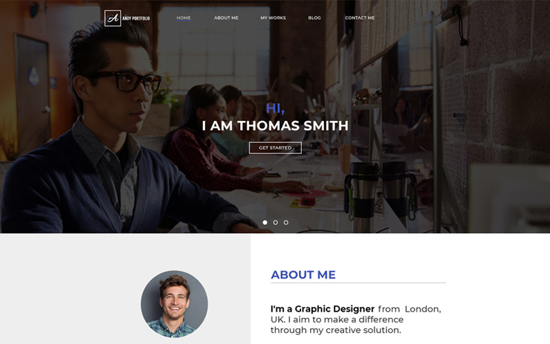 Download PSD шаблон "Andy - Portfolio Web PSD Template" / Andy - Portfolio Web PSD Template - Адаптивный PSD шаблон на тему персональная страница portfolio one page minimal clean light works blog contact resume