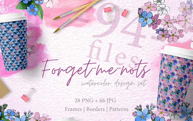 Download Иллюстрация "Forget-Me-Nots Flowers PNG Watercolor Set - Illustration" / Forget-Me-Nots Flowers PNG Watercolor Set - Illustration - Иллюстрация на тему графика watercolor illustration purple forget-me-nots drawing background colorful drawn paint wildflower seasonal pink blue foliage flower sprout stem textile botanical garden