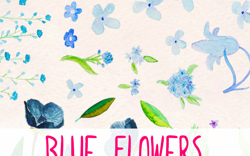 Modré květy 95 květinové akvarel prvky - ilustrace