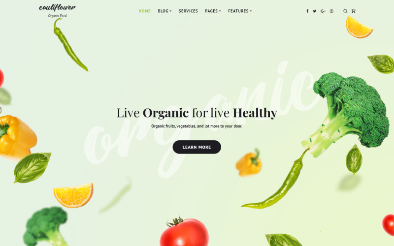 Kalafior - motyw WordPress Elementor Blog o żywności ekologicznej