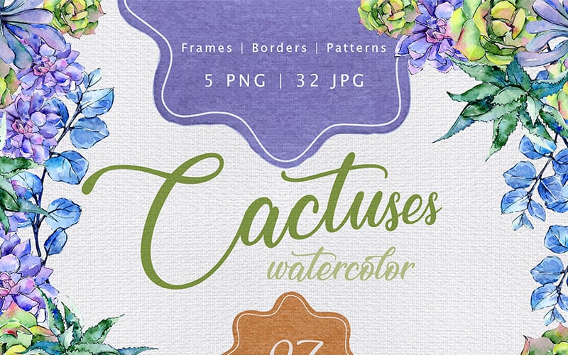 Красочные кактусы в PNG акварельный набор - Иллюстрация