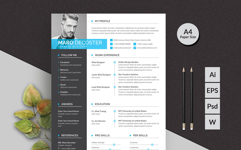 Download Резюме "Maro Decoster Classic Resume Template" / Maro Decoster Classic Resume Template - Резюме на тему графика resume cv clean creative word infographic modern professional student mac pages manager template bankers doctors job seekers a4 us letter