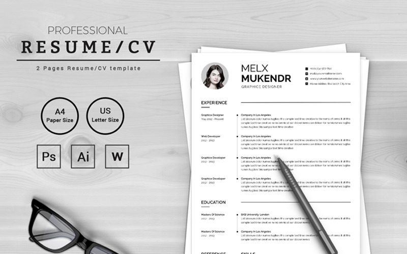 Download Резюме "Melx Mukendr Graphice Designer Resume Template" / Melx Mukendr Graphice Designer Resume Template - Резюме на тему графика resume cv clean creative word infographic modern professional student mac pages manager template bankers doctors job seekers