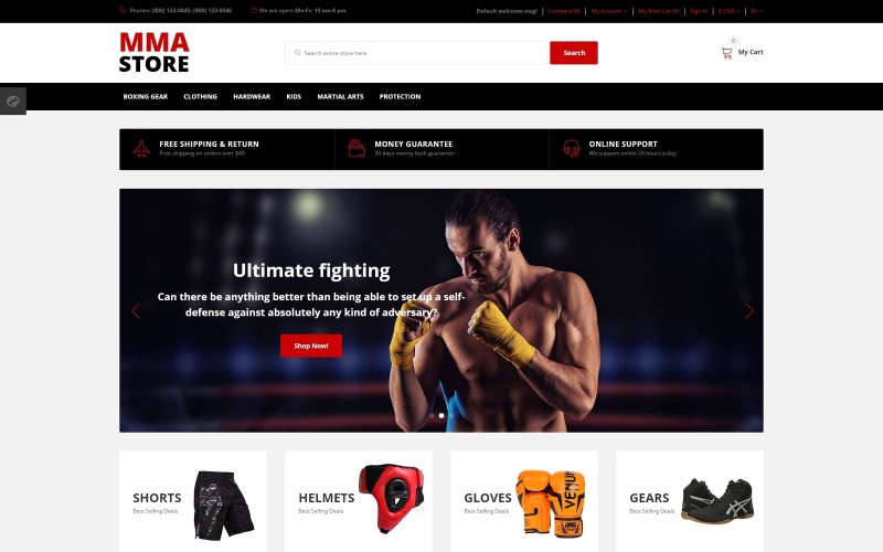 MMA商店-残酷的MMA运动装备在线商店OpenCart模板