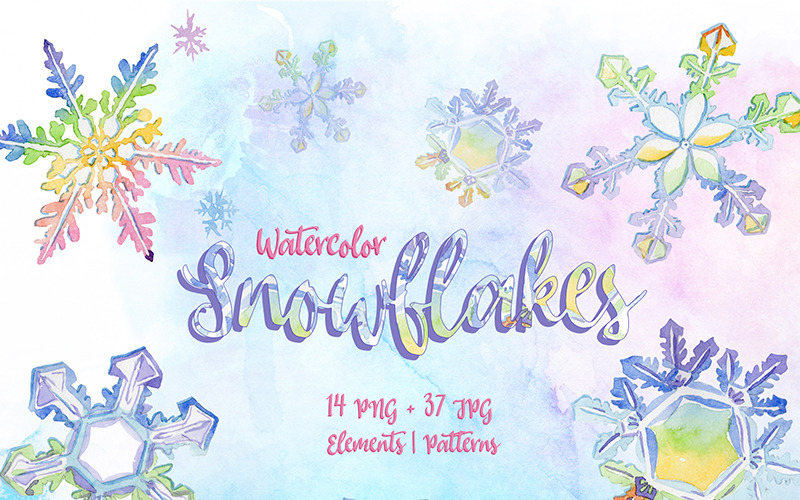 Nice Snowflakes PNG Watercolor Set - Illustration