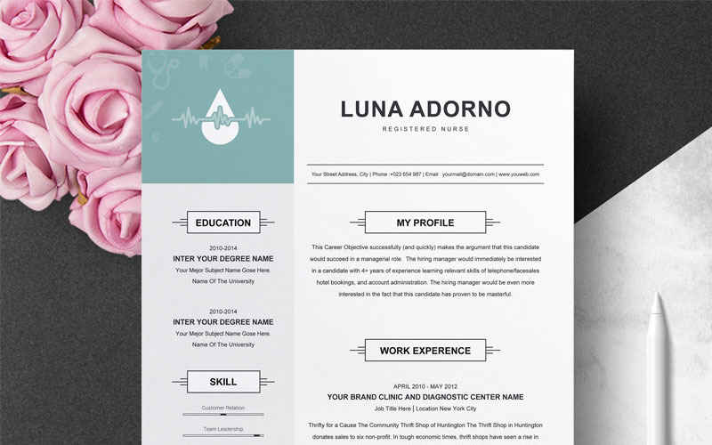 Download Резюме "Nurse Resume Template" / Nurse Resume Template - Резюме на тему графика creative resume modern cv template for word pages professional design clean nurse