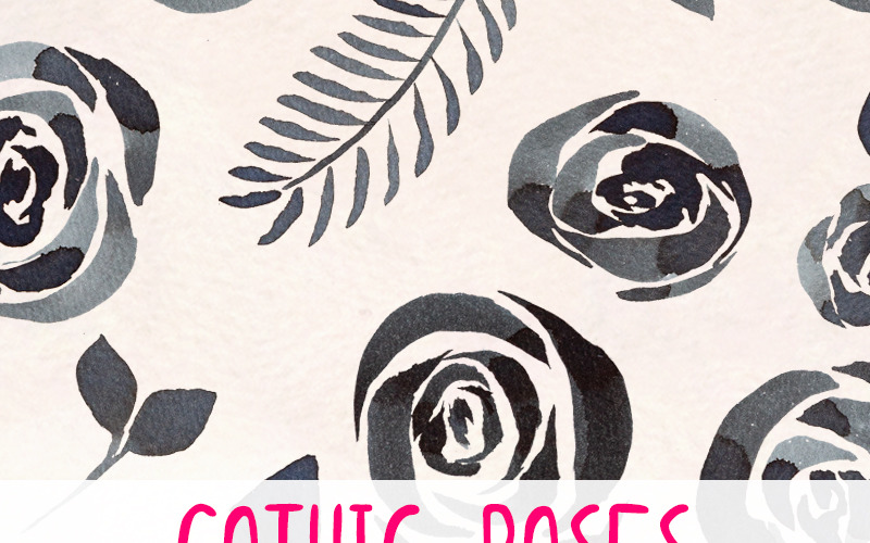 Gráficos de 36 rosas góticas em aquarela - ilustração