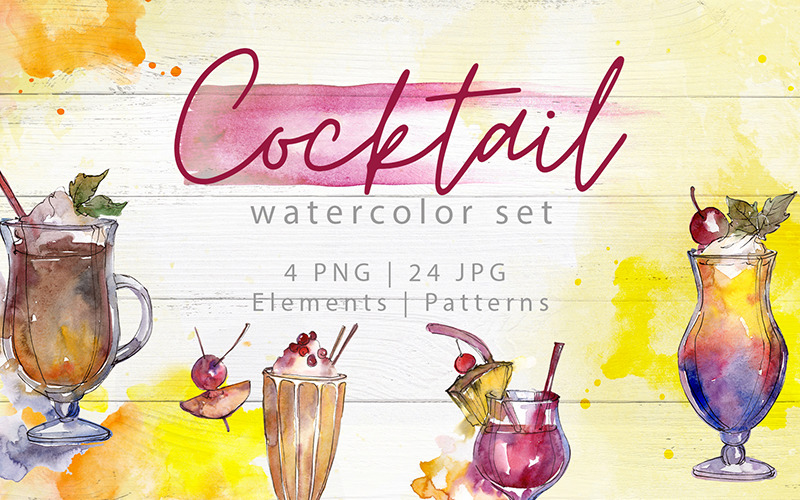 Download Иллюстрация "Beverages Collection PNG Watercolor Set - Illustration" / Beverages Collection PNG Watercolor Set - Illustration - Иллюстрация на тему графика watercolor background colorful drawn paint ar glass party cocktail drink menu margarita set alcohol restaurant isolated icon martini art ice