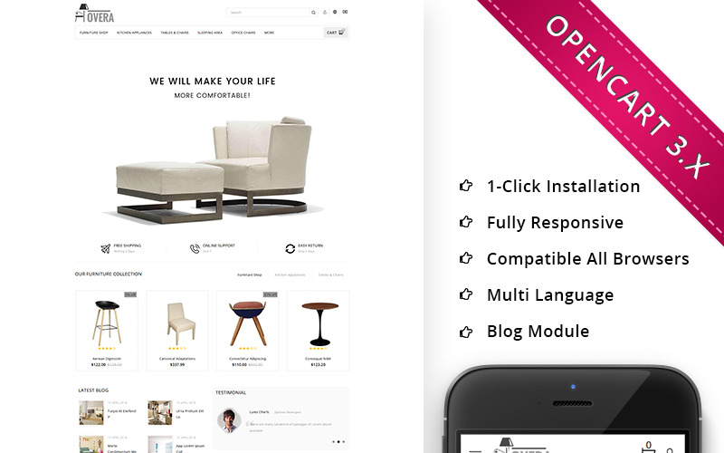 Hovera Furniture Responsive Store OpenCart-sjabloon
