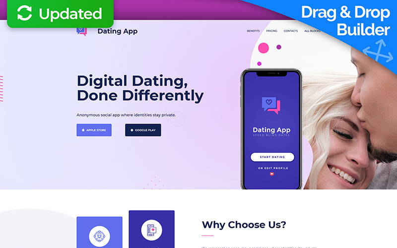 Modelo de página de destino do Dating App MotoCMS 3