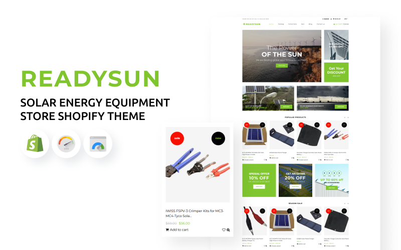 ReadySun – Napenergia-felszerelésbolt Shopify téma