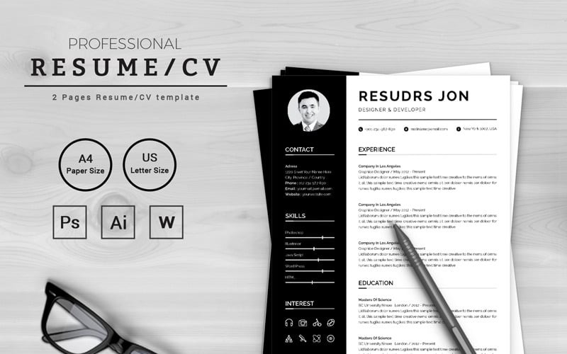 Download Резюме "Resudrs Jon Designer & Developer Resume Template" / Resudrs Jon Designer & Developer Resume Template - Резюме на тему графика resume cv clean creative word infographic modern professional student mac pages manager template bankers doctors job seekers