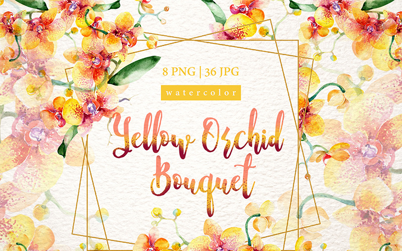Download Иллюстрация "Yellow Orchid Bouquet PNG Watercolor Design Set - Illustration" / Yellow Orchid Bouquet PNG Watercolor Design Set - Illustration - Иллюстрация на тему графика watercolor illustration beautiful yellow orchid bouquet drawing background colorful drawn paint leaf plant wildflower seasonal foliage flower sprout stem textile