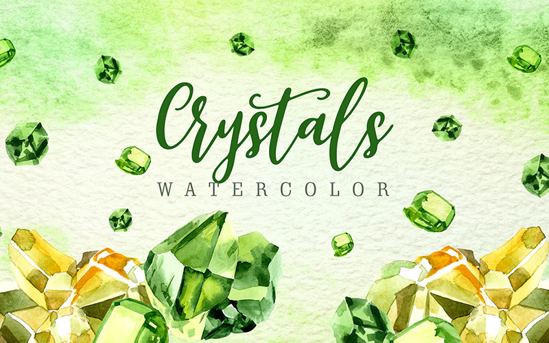 Aquarelle geel en groen Crystal PNG Set - illustratie