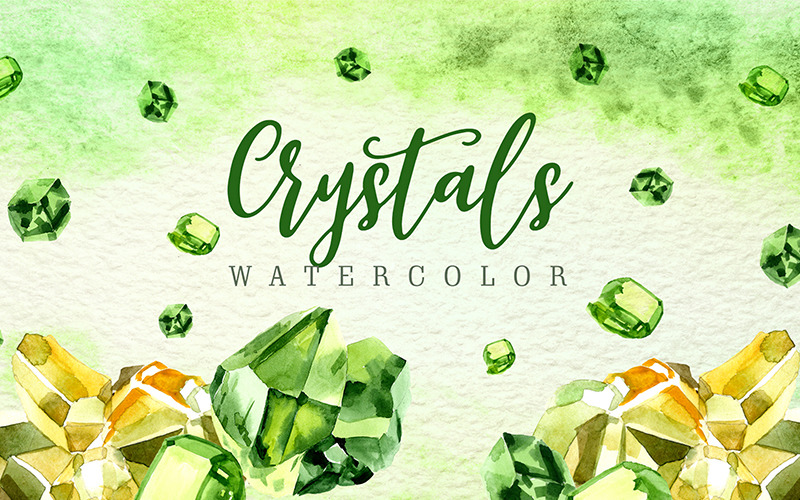Download Иллюстрация "Aquarelle Yellow and Green Crystal PNG Set - Illustration" / Aquarelle Yellow and Green Crystal PNG Set - Illustration - Иллюстрация на тему графика watercolor illustration yellow shape stone crystal gem ice gemstone facet shiny diamond glass geology rock polyhedron green drawing background colorful